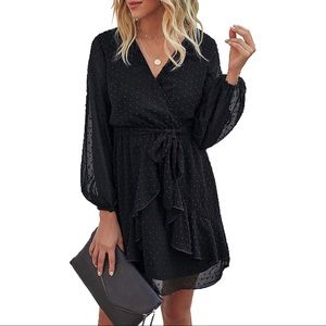 V neck polka dot ruffle mini dress